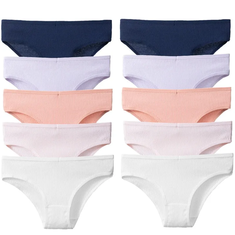 10-Piece Set: Trendy Striped Cotton Panties - Sexy, Comfortable & Breathable