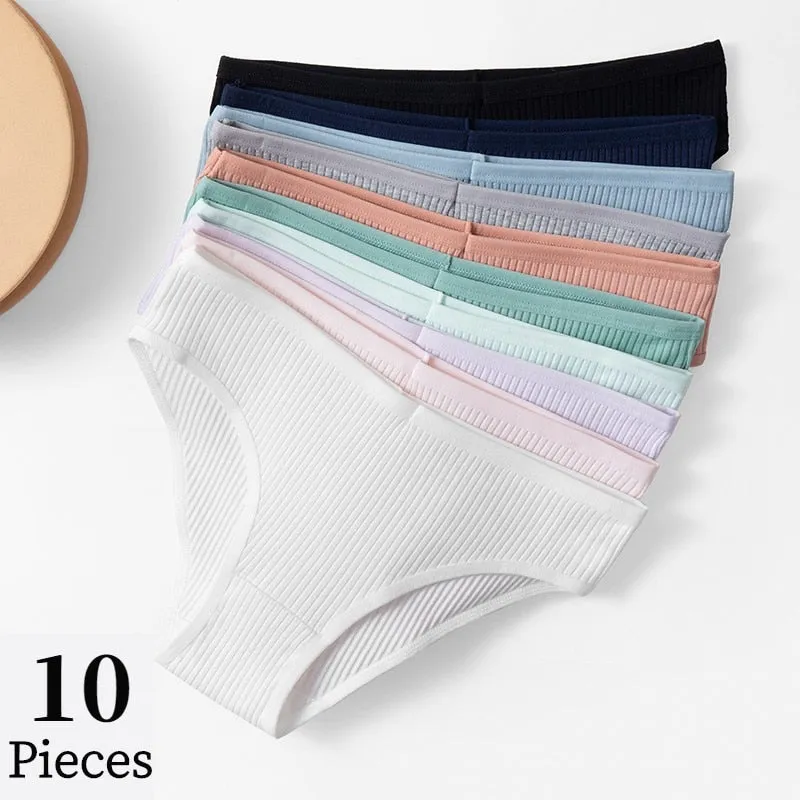 10-Piece Set: Trendy Striped Cotton Panties - Sexy, Comfortable & Breathable