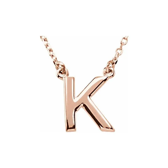 14K Rose Block Initial K 16" Necklace