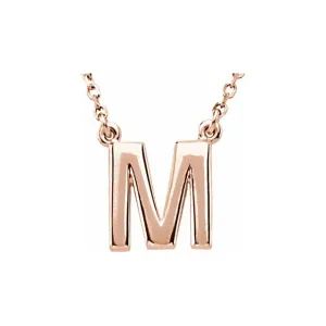 14K Rose Block Initial M 16" Necklace