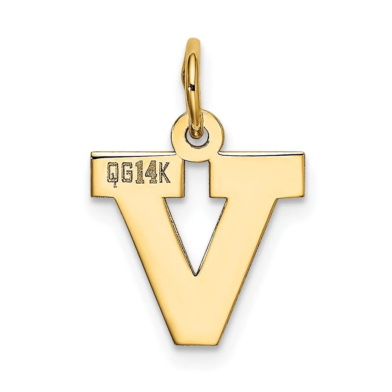 14k Yellow Gold Small Block Design Letter V Initial Pendant
