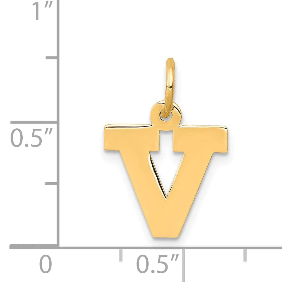 14k Yellow Gold Small Block Design Letter V Initial Pendant