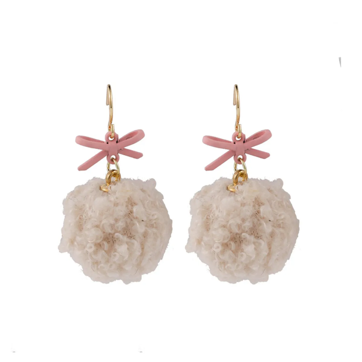 18K Gold-Plated & Pink Pompom Bow Ball Drop Earrings