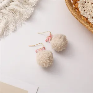 18K Gold-Plated & Pink Pompom Bow Ball Drop Earrings