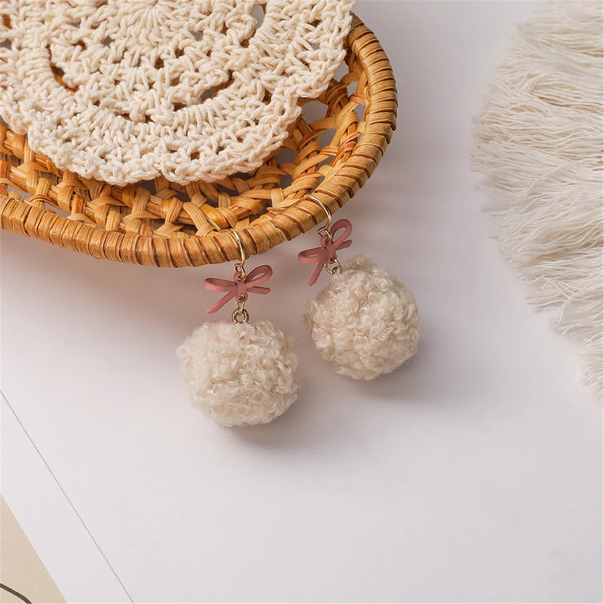18K Gold-Plated & Pink Pompom Bow Ball Drop Earrings