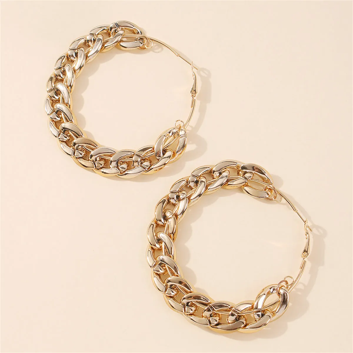18K Gold-Plated Curb Chain Thick Hoop Earrings