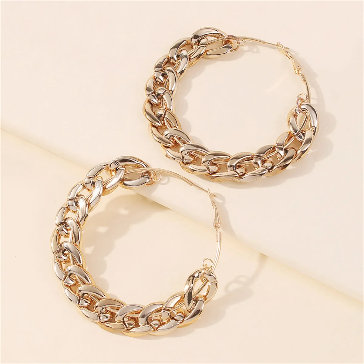 18K Gold-Plated Curb Chain Thick Hoop Earrings