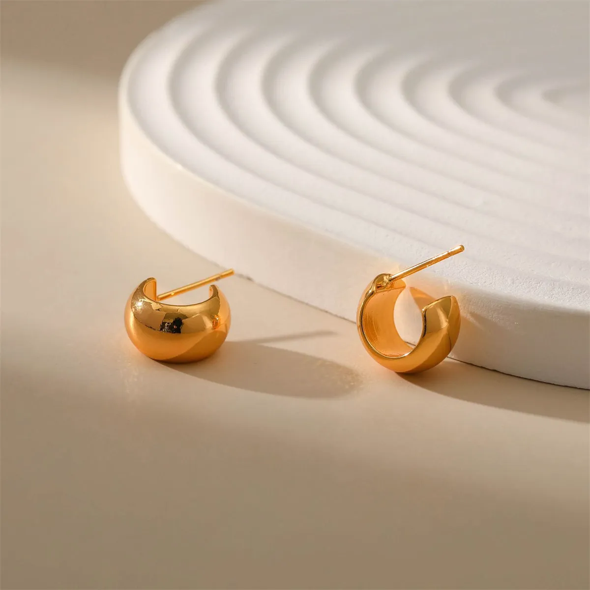 18K Gold-Plated Thick Huggie Earrings