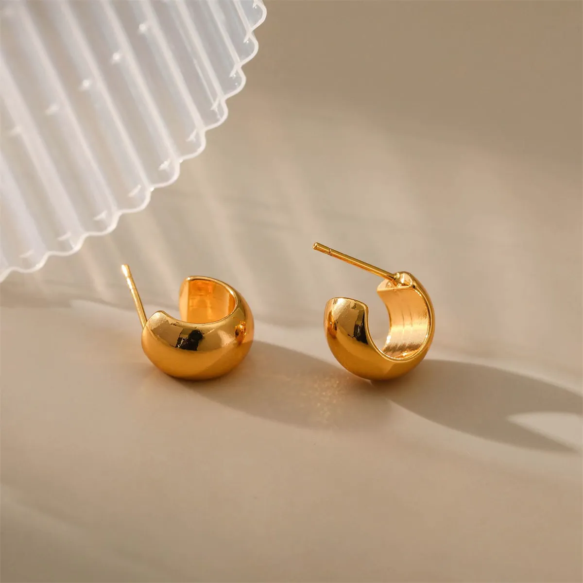 18K Gold-Plated Thick Huggie Earrings