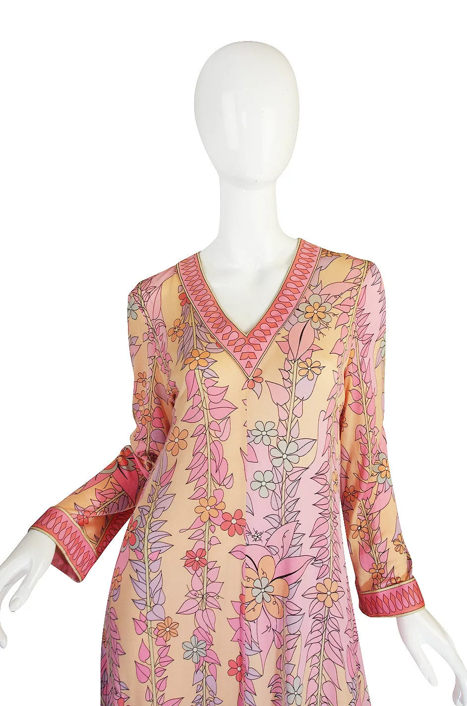 1960s Pink Silk Jersey Bessi Caftan Maxi Dress