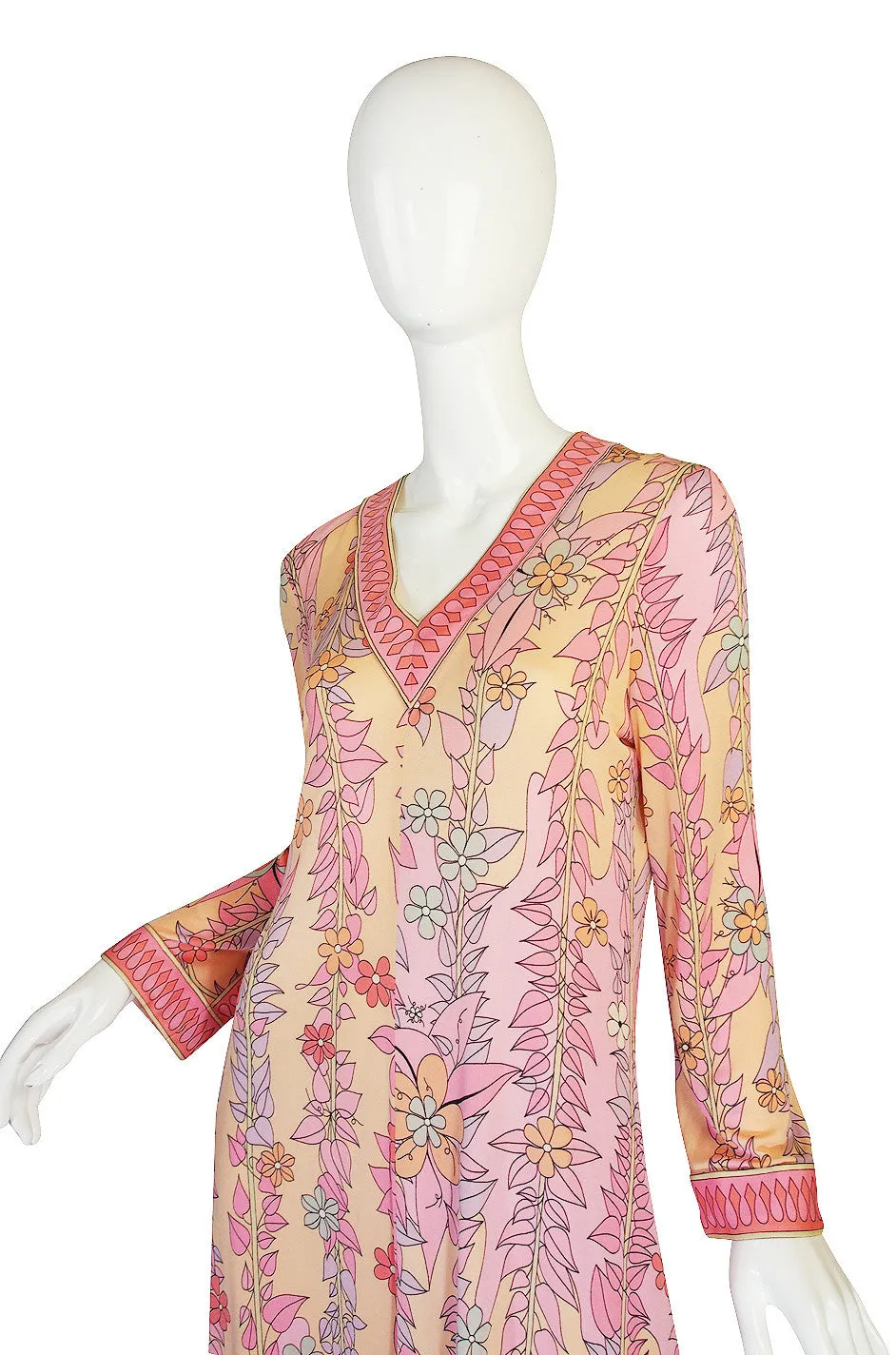 1960s Pink Silk Jersey Bessi Caftan Maxi Dress