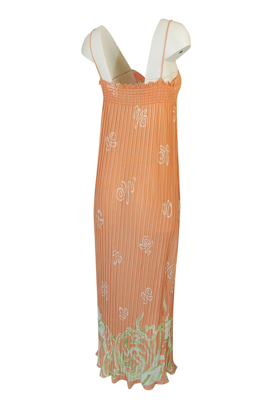 1970s Bill Tice Peach Print Halter Dress & Jacket Pleat Set