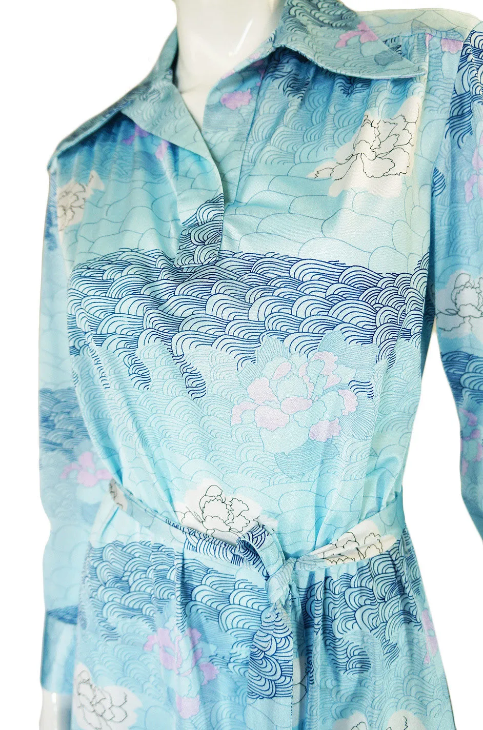 1970s Blue Print Lanvin Shirt Dress