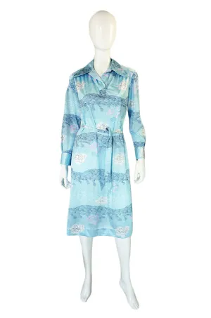 1970s Blue Print Lanvin Shirt Dress