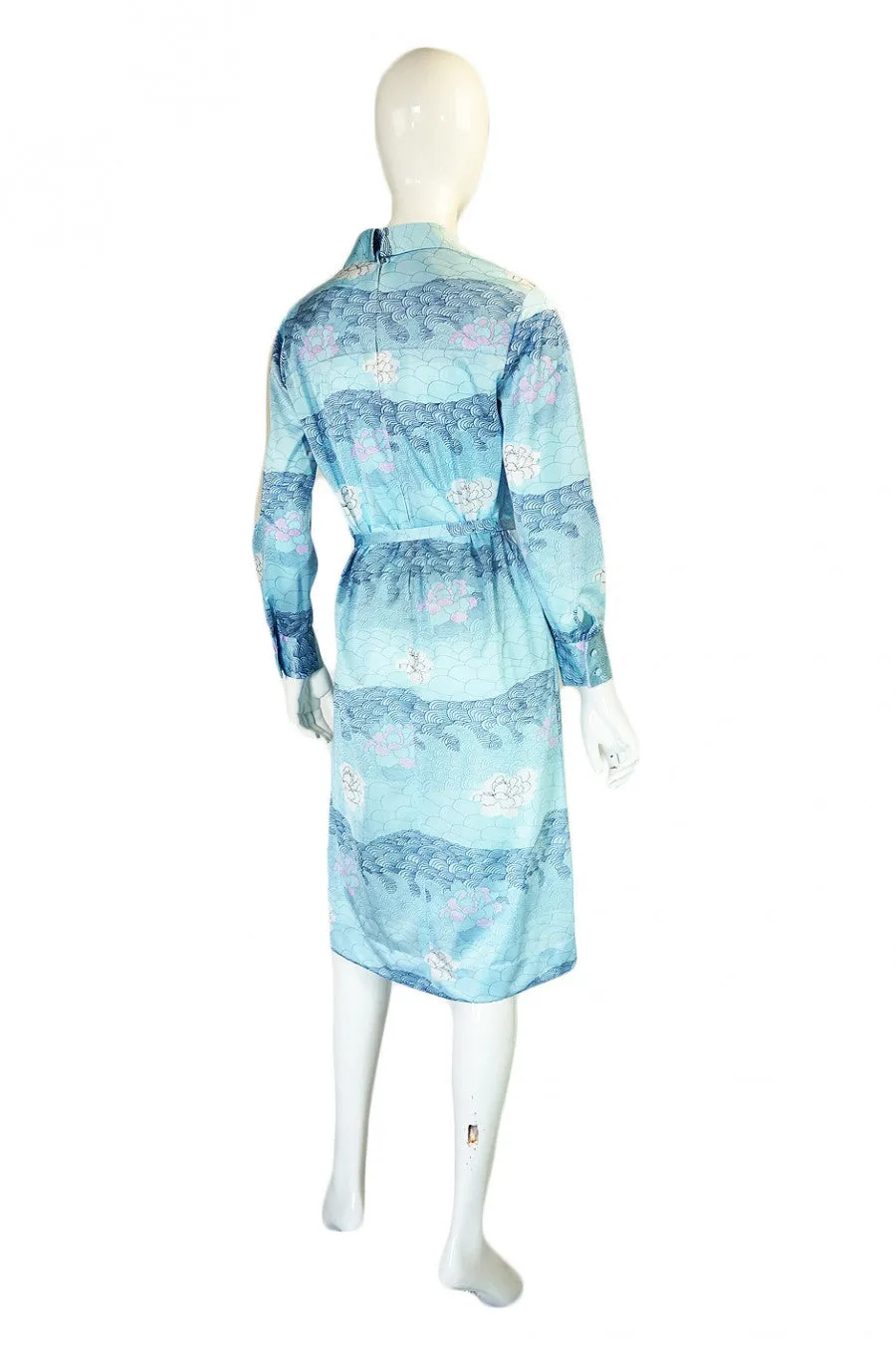 1970s Blue Print Lanvin Shirt Dress