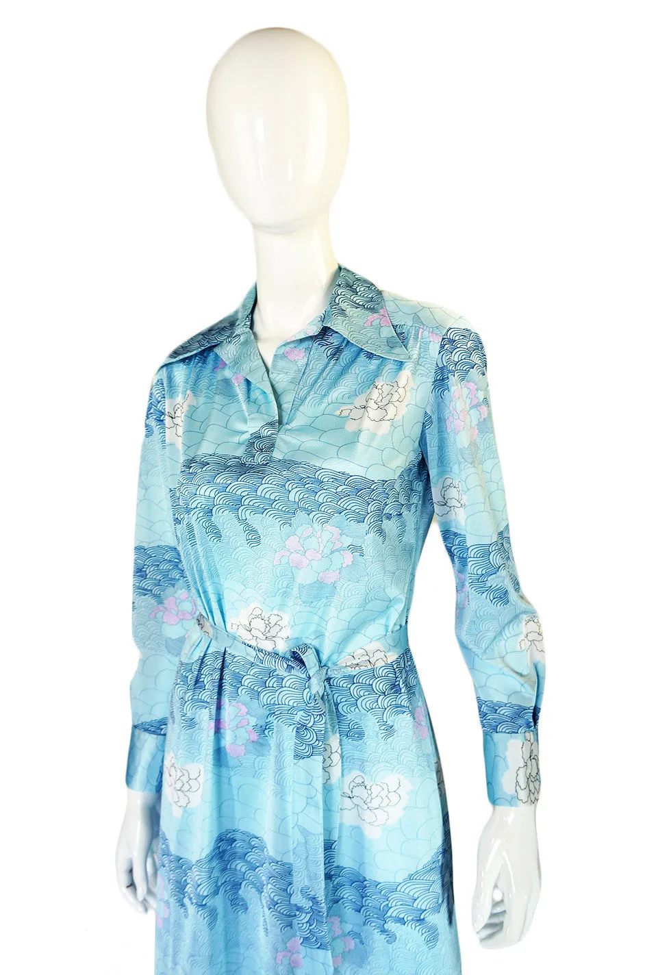 1970s Blue Print Lanvin Shirt Dress