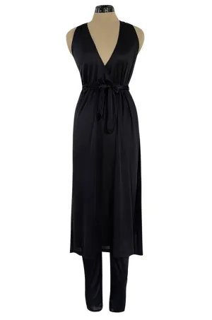 1970s Clobber by Jeff Banks Black Jersey Bare Back Halter Cut Skirted Jumpsuit