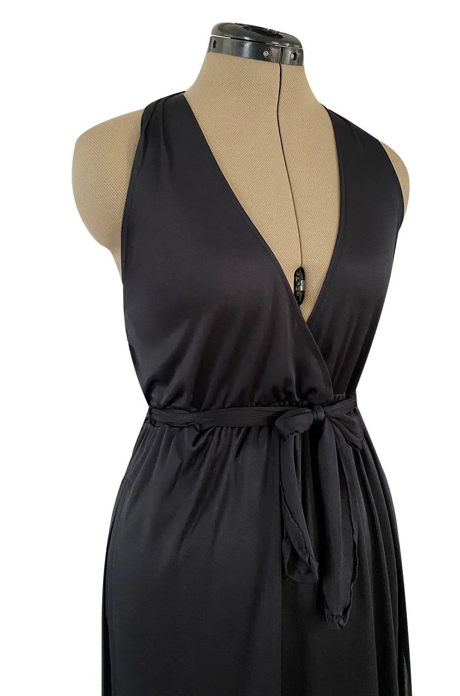 1970s Clobber by Jeff Banks Black Jersey Bare Back Halter Cut Skirted Jumpsuit