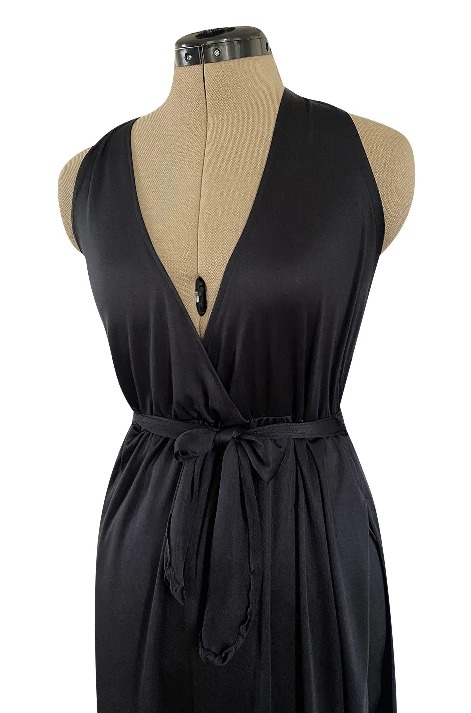 1970s Clobber by Jeff Banks Black Jersey Bare Back Halter Cut Skirted Jumpsuit