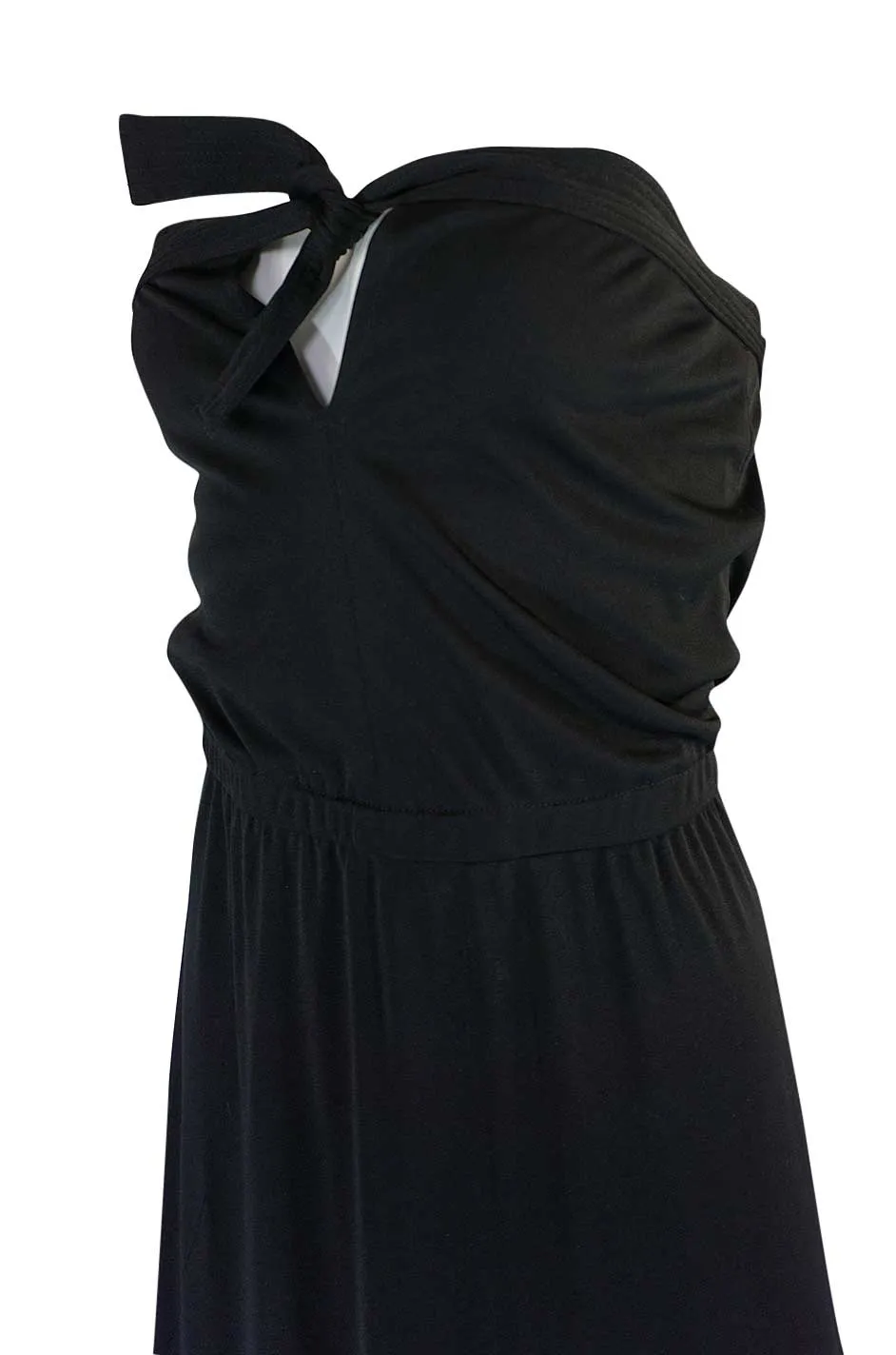 1970s Joy Stevens Black Strapless Jersey Dress w Keyhole