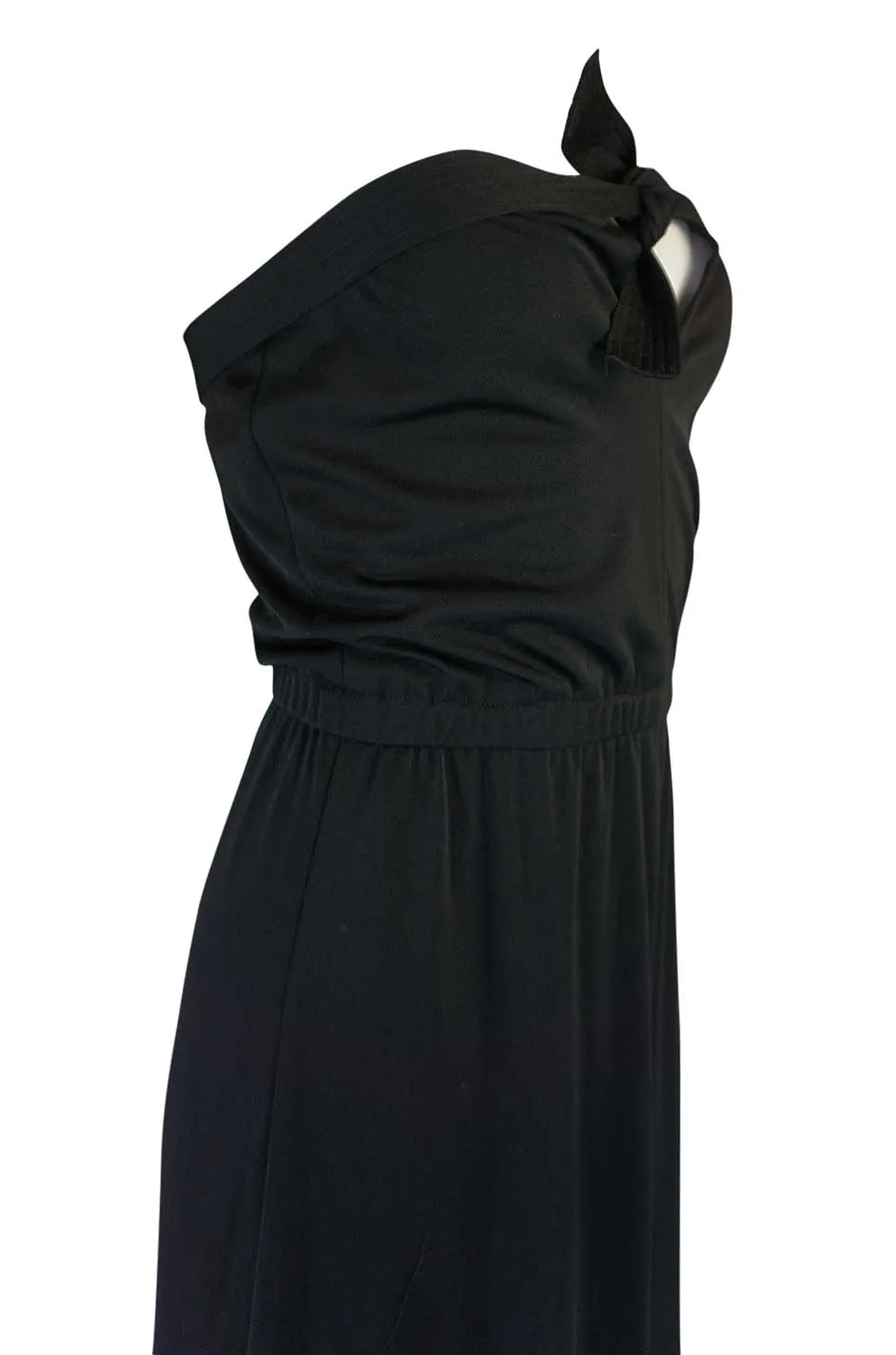 1970s Joy Stevens Black Strapless Jersey Dress w Keyhole