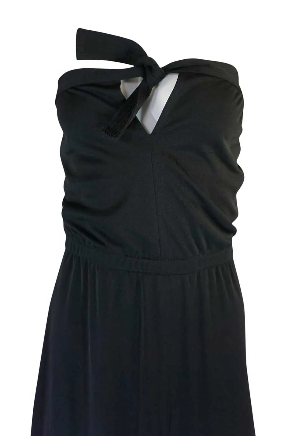 1970s Joy Stevens Black Strapless Jersey Dress w Keyhole