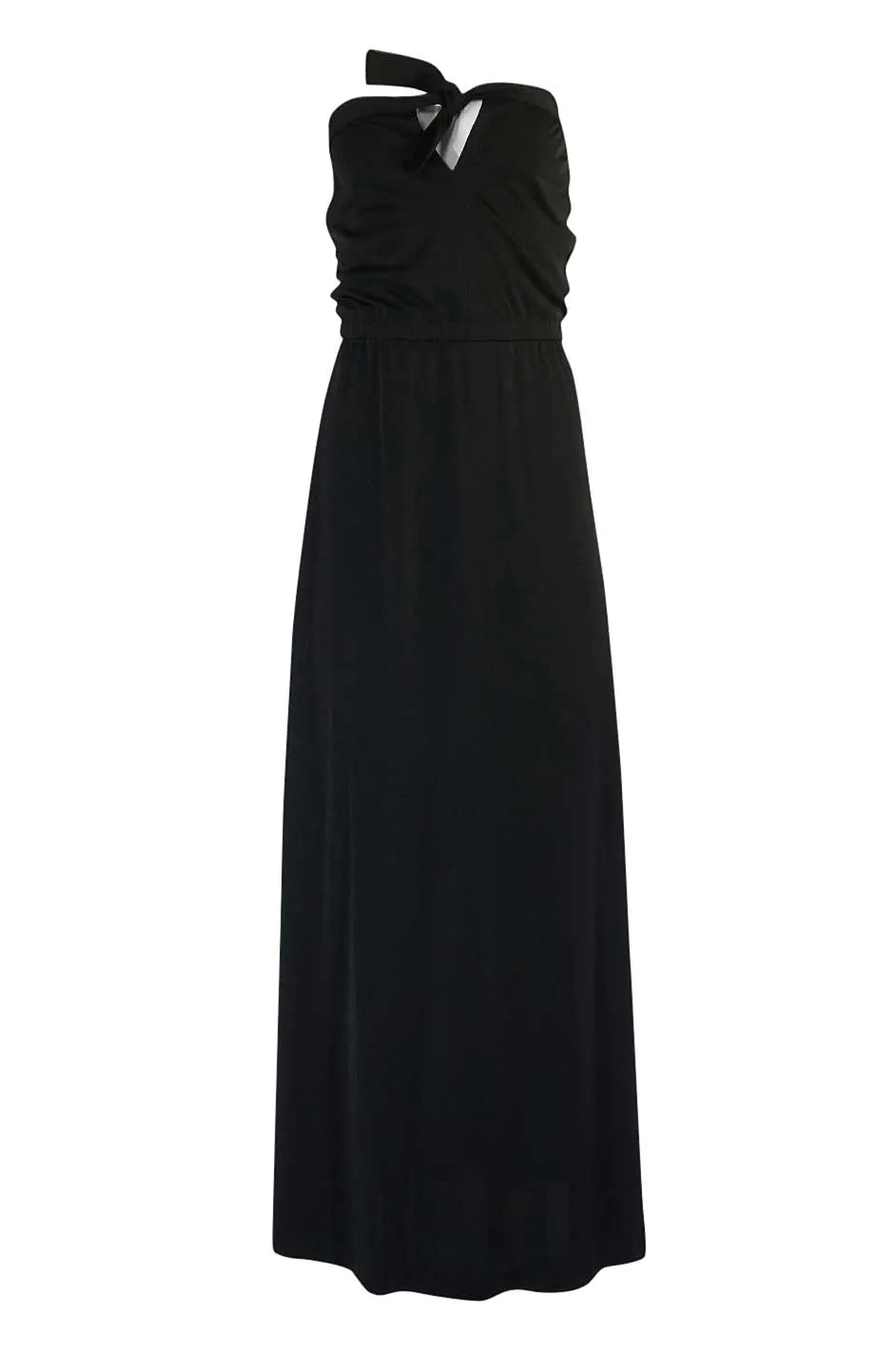 1970s Joy Stevens Black Strapless Jersey Dress w Keyhole