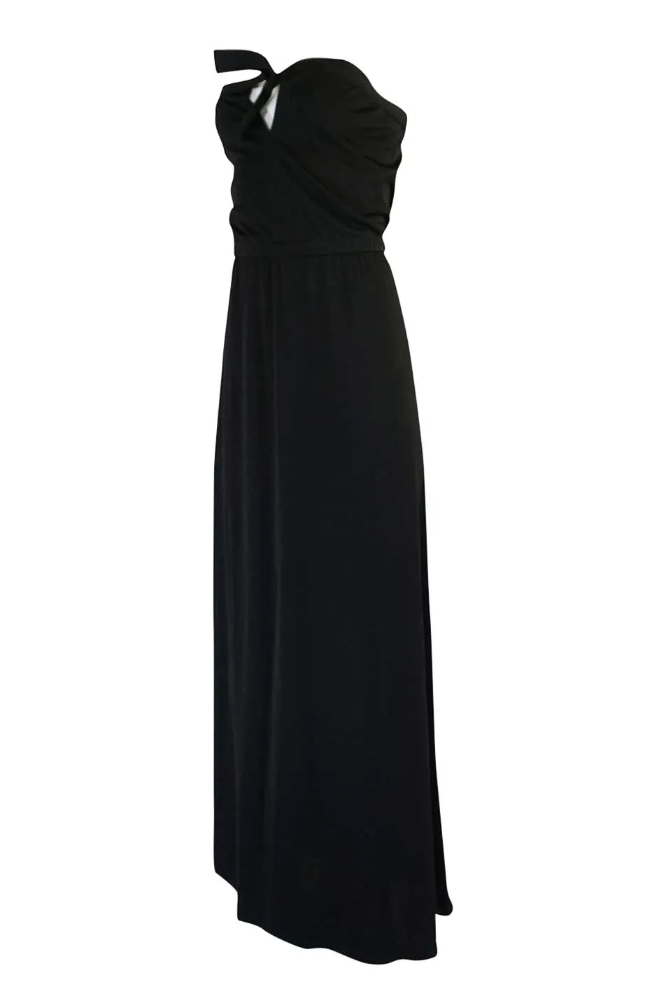 1970s Joy Stevens Black Strapless Jersey Dress w Keyhole