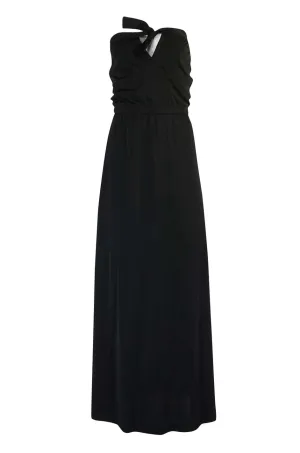 1970s Joy Stevens Black Strapless Jersey Dress w Keyhole