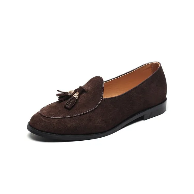 2020 New Style Italian Luxury Brand Tassel Man Leather Loafer Leather Casual Flats Round Toe Comfortable Office Men Dress Shoes