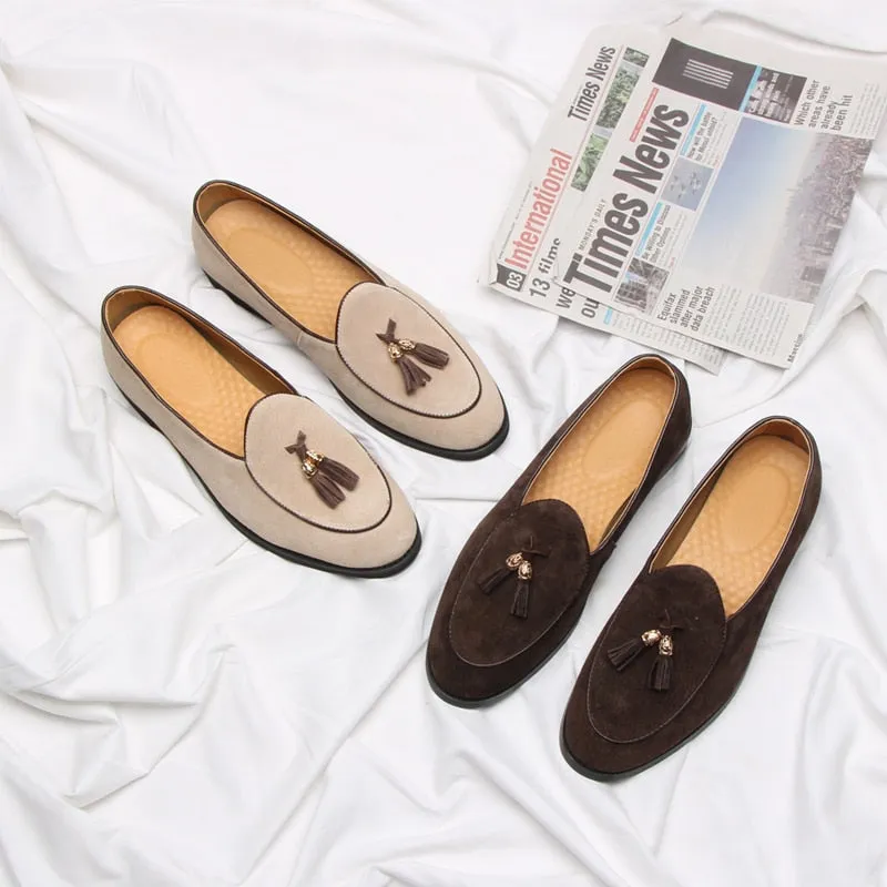 2020 New Style Italian Luxury Brand Tassel Man Leather Loafer Leather Casual Flats Round Toe Comfortable Office Men Dress Shoes