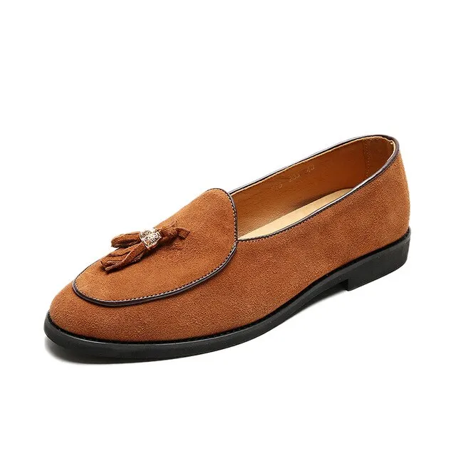 2020 New Style Italian Luxury Brand Tassel Man Leather Loafer Leather Casual Flats Round Toe Comfortable Office Men Dress Shoes