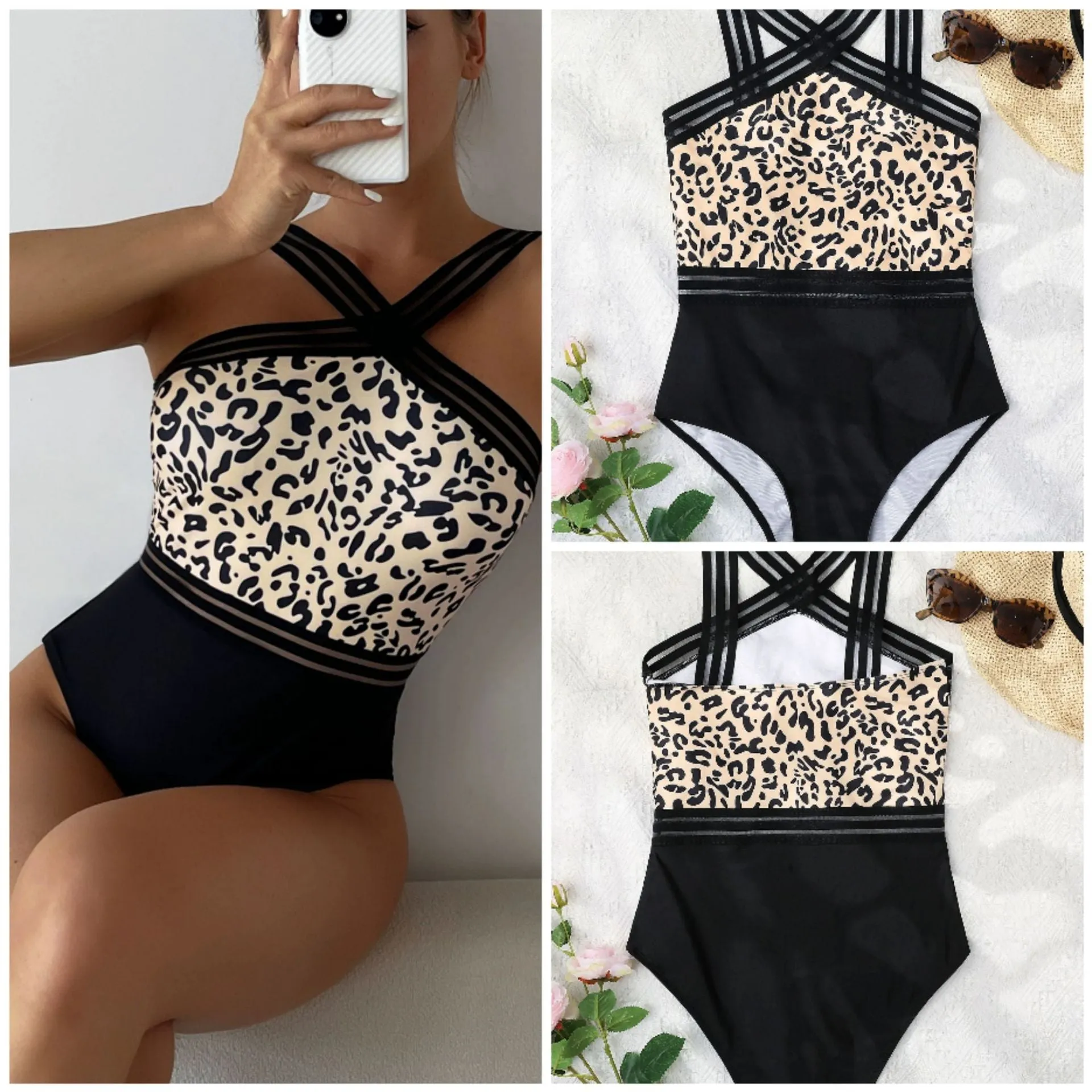 2023New European and American One-Piece Women's Swimsuit Fashion Slimming Floral Sexy One-Piece off-Shoulder Swimsuit Wholesale