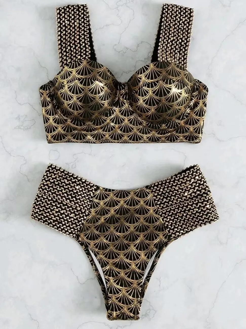 2023New Popular European and American Amazon Fashion Sexy High Waist Gilding Women's Seperated Swimwear Professional Wholesale