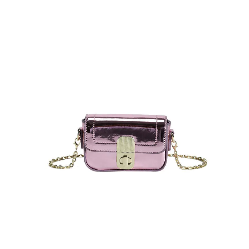 2023New Spring and Summer Bright Leather Women's Bag Special-Interest Design Chain Texture Fashion Mini Small Bag Candy Color Women's Bag