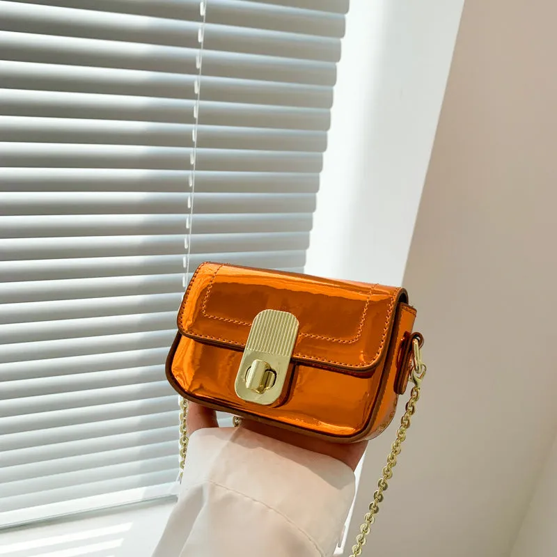 2023New Spring and Summer Bright Leather Women's Bag Special-Interest Design Chain Texture Fashion Mini Small Bag Candy Color Women's Bag