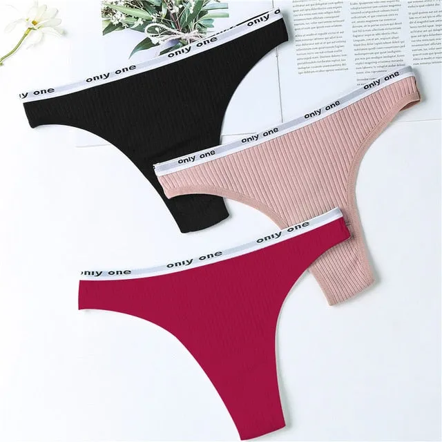 3Pcs/Lot Women's Cotton G-String Thong Panties String Underwear Women Briefs Sexy Lingerie Pants Intimate Ladies Letter Low-Rise