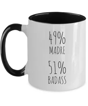 49% Madre 51% Badass Two-Tone Mug Coffee Cup Funny Gift