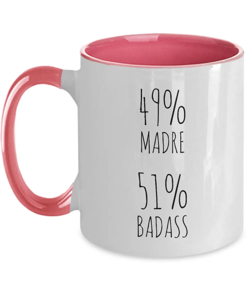 49% Madre 51% Badass Two-Tone Mug Coffee Cup Funny Gift