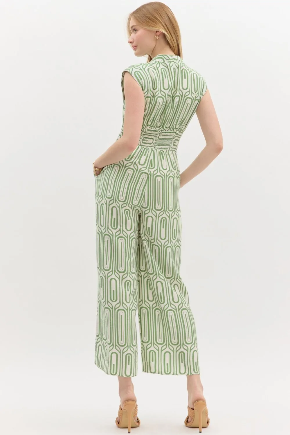 Abstract Print Structured Shoulder Sleeveless Jumpsuit