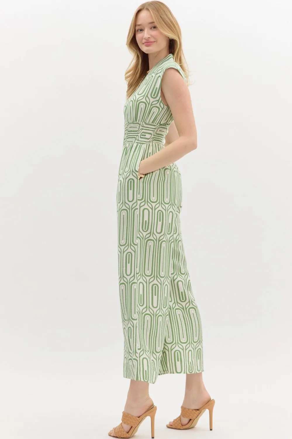 Abstract Print Structured Shoulder Sleeveless Jumpsuit