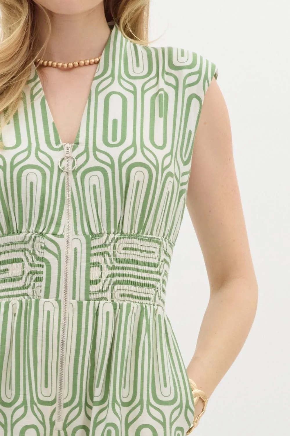 Abstract Print Structured Shoulder Sleeveless Jumpsuit