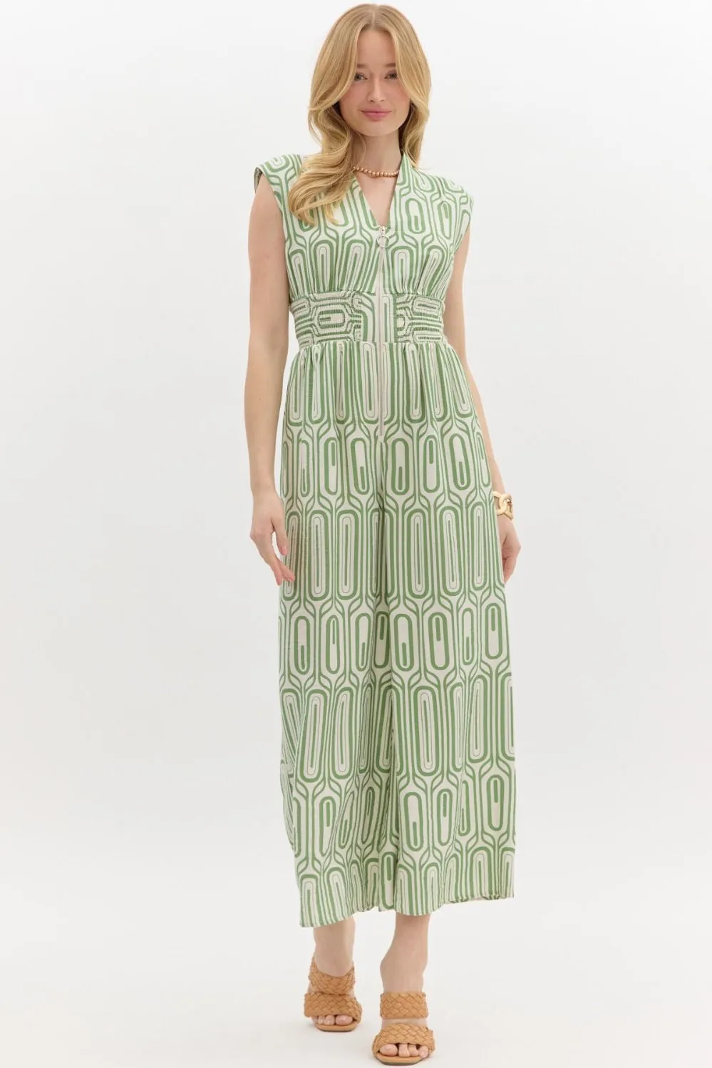 Abstract Print Structured Shoulder Sleeveless Jumpsuit