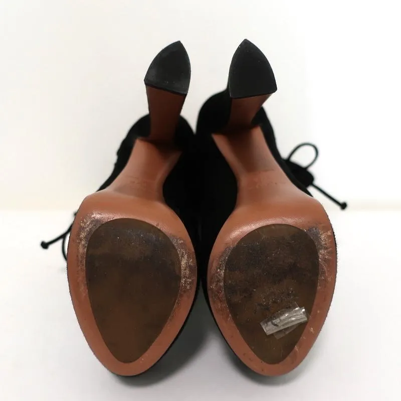 Alaia Lace-Up Platform Boots Black Suede Size 37.5