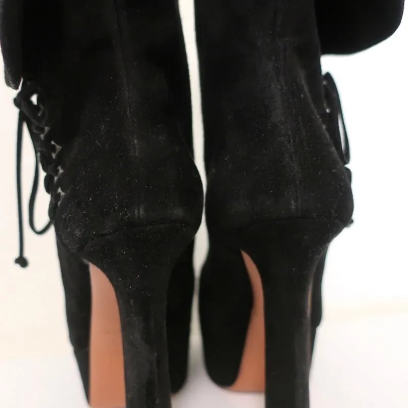 Alaia Lace-Up Platform Boots Black Suede Size 37.5
