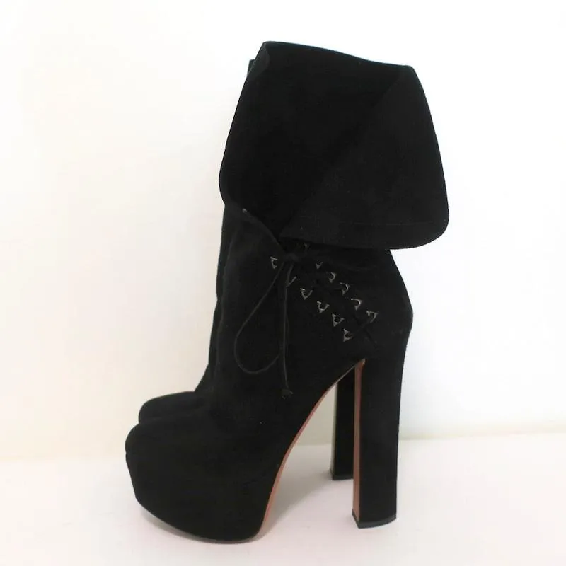 Alaia Lace-Up Platform Boots Black Suede Size 37.5