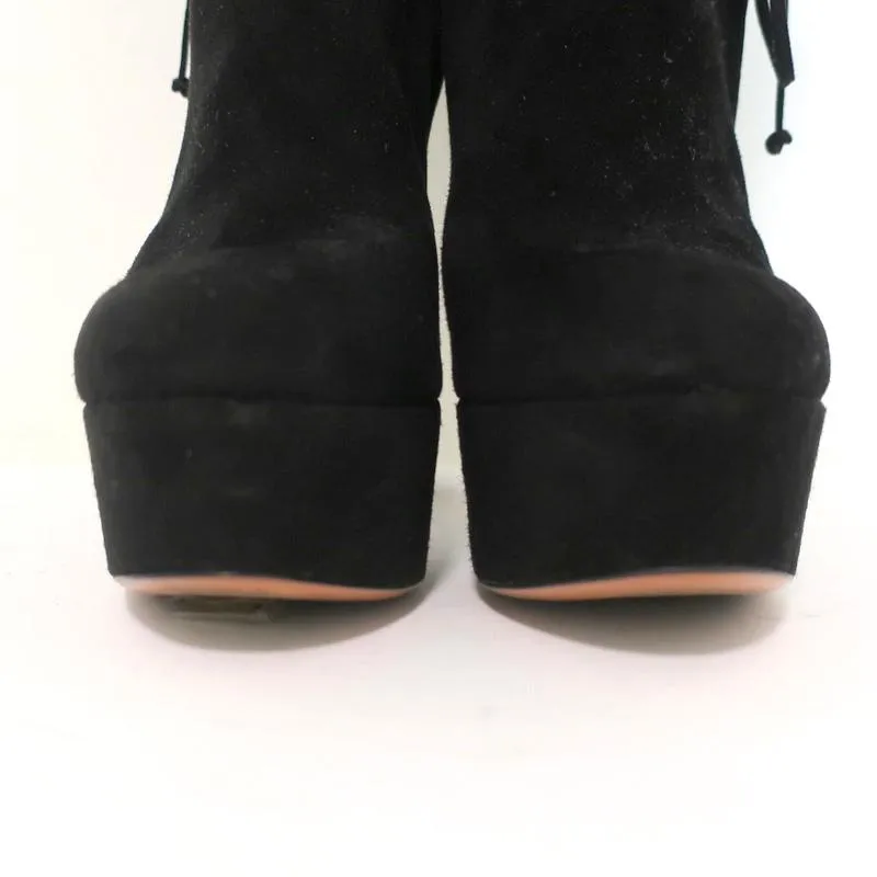 Alaia Lace-Up Platform Boots Black Suede Size 37.5