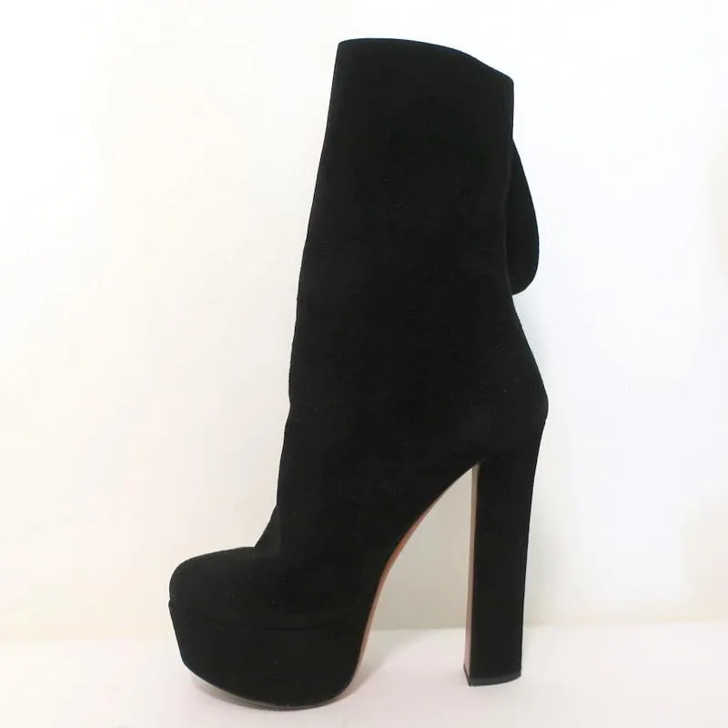 Alaia Lace-Up Platform Boots Black Suede Size 37.5