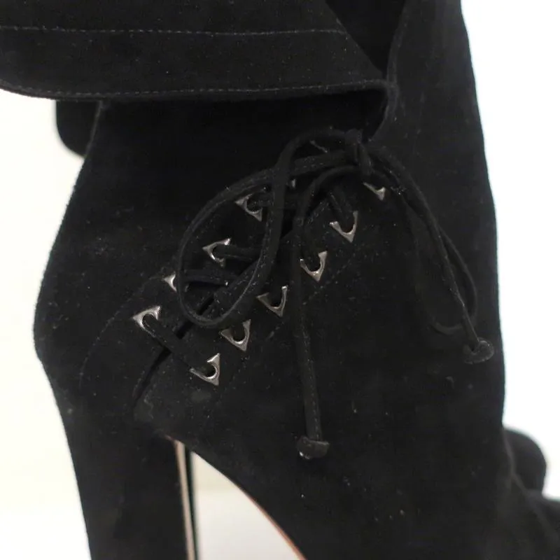 Alaia Lace-Up Platform Boots Black Suede Size 37.5