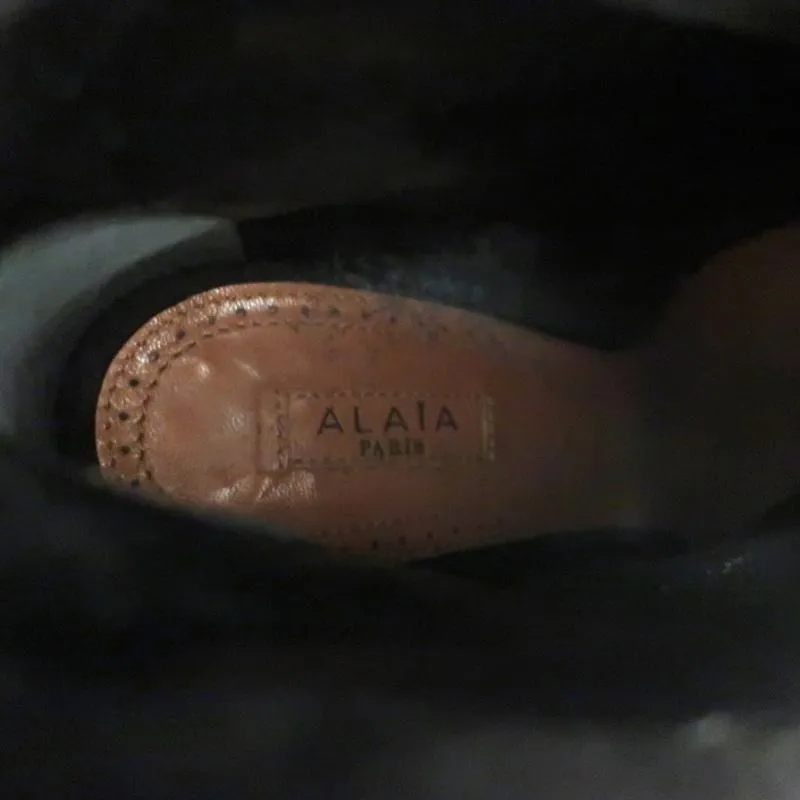 Alaia Lace-Up Platform Boots Black Suede Size 37.5